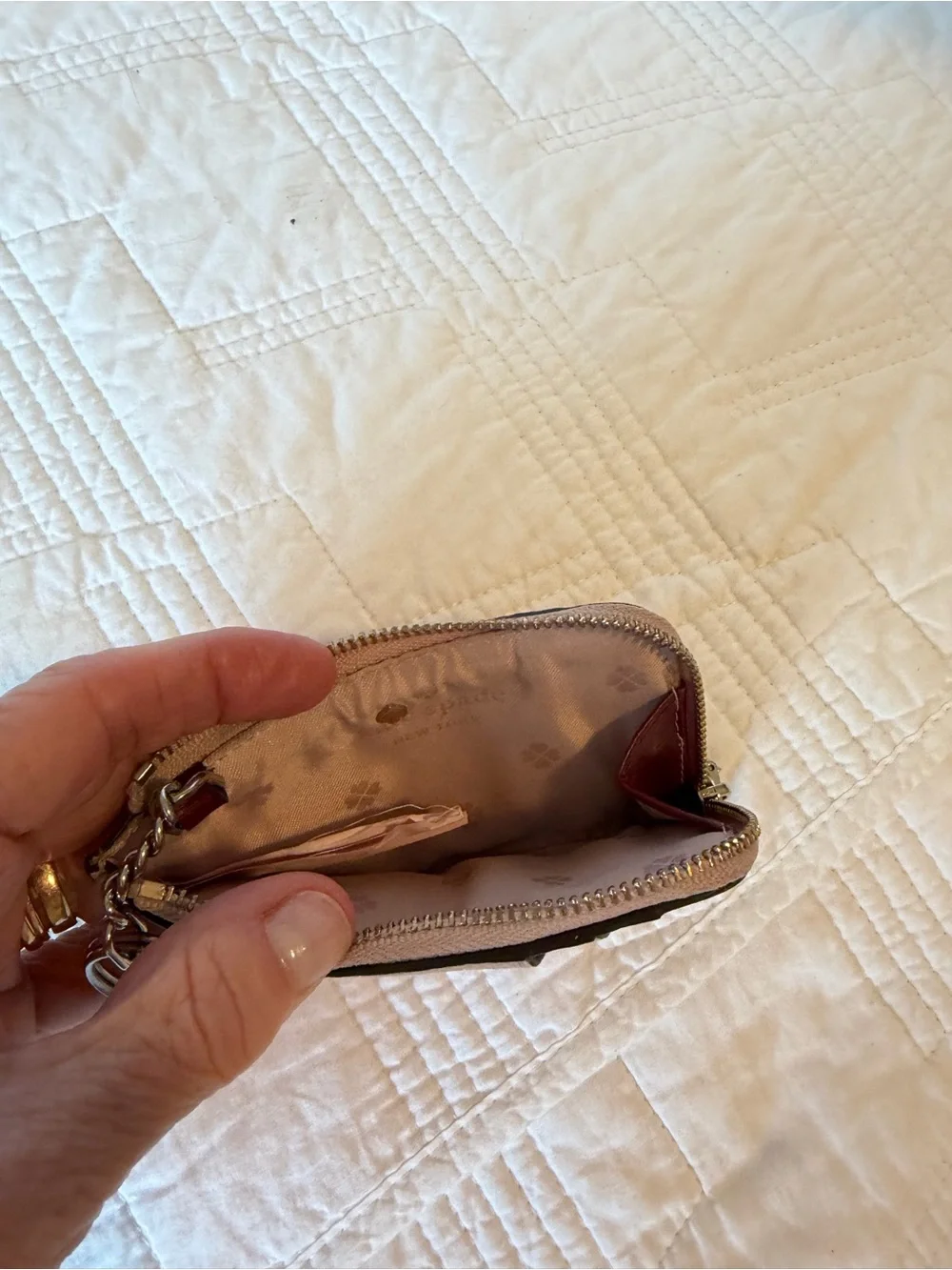 kate spade blush pink leather card holder/coin purse with keyring